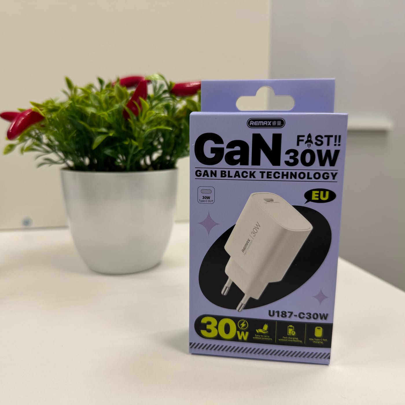 Блок питания REMAX GaN U187-C30W, 30W, 1 USB Type C